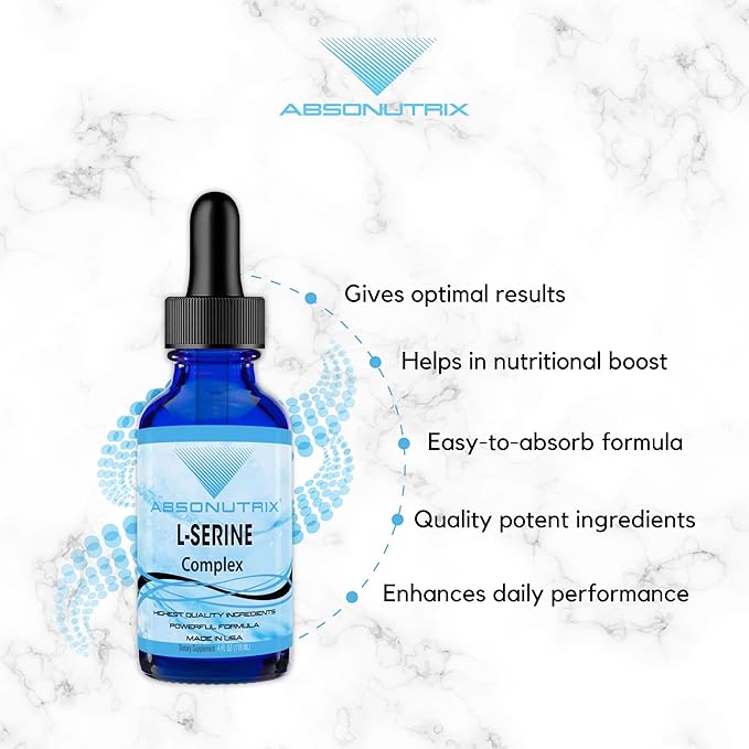 Absonutrix L-Serine Complex 500 mg - 4 Oz Liquid Large Bottle - 200 Servings per Bottle Made in USA All Natural