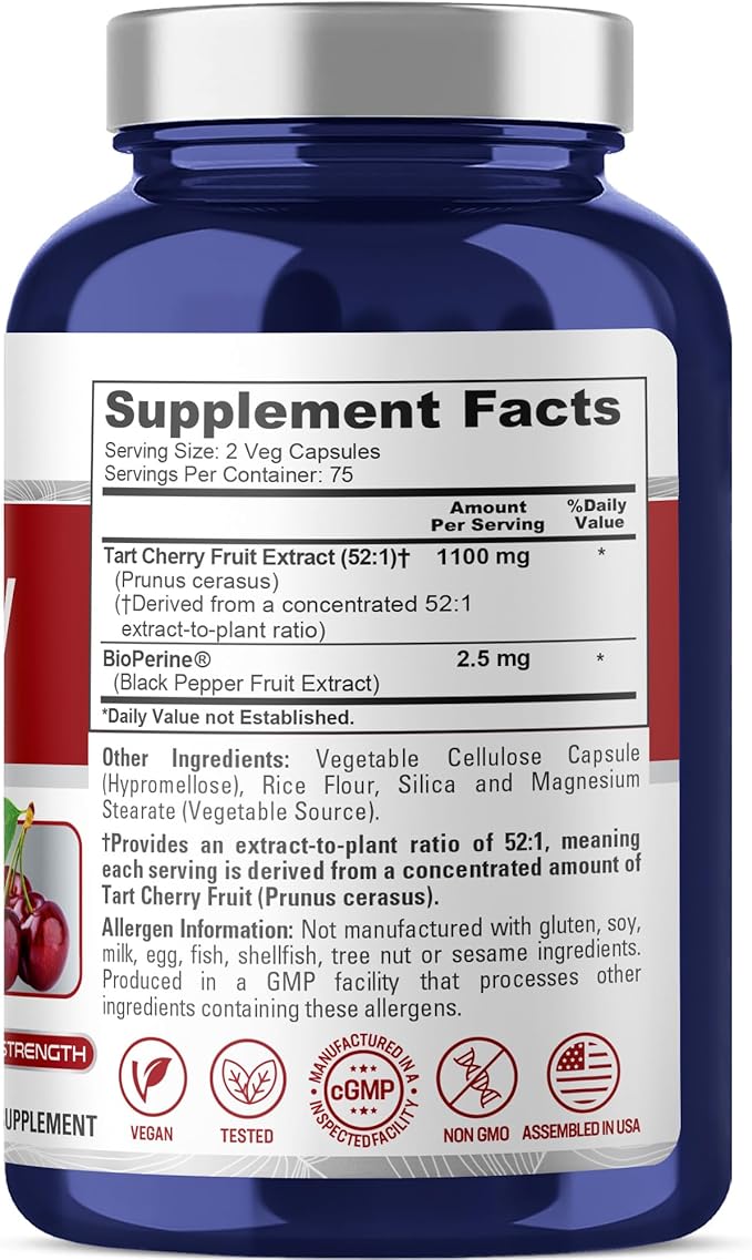 NusaPure Tart Cherry Capsules, 1100 mg, 150 Veg Capsules (Non-GMO, Vegan)