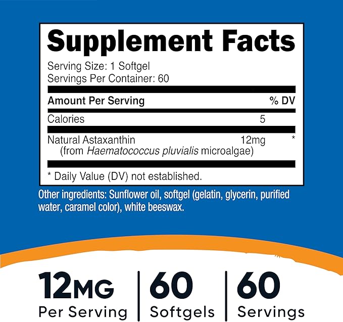 Nutricost Astaxanthin 12mg, 60 Softgels - Non-GMO and Gluten Free (2 Month Supply)