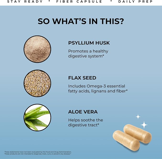 Pure for Men Original Cleanliness Stay Ready Fiber Supplement | Helps Promote Digestive Regularity | Psyllium Husk, Aloe Vera, Chia Seeds, Flaxseeds | Proprietary Formula | 240 Vegan Capsules