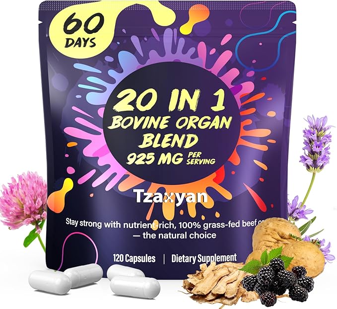 20-In-1 Beef Organ Supplement for Women, 925MG Grass Fed Beef Liver, Uterus, Ovary & 3 more with Maca, DIM, Black Cohosh, Vitamin & Mineral, Bovine organ Capsules for Hormone Balance, Energy, 60 Days