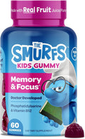 The Smurfs Nootropic Gummies for Kids with Vitamin B12 & L-Theanine | Laser Focus Gummy for Focus and Memory Supplements | Made with Real Fruit in a Smurf Berry | Doctor Developed | 60 Vegan Gummies