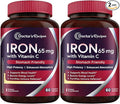 Doctor's Recipes Iron Supplement 65 mg with Vitamin C - Maximized Absorption & Stomach Friendly Iron Pills for Red Blood Cells Formation, Heart, Brain & Immunity Health - Vegan 120 Iron Tabs (2 Pack)