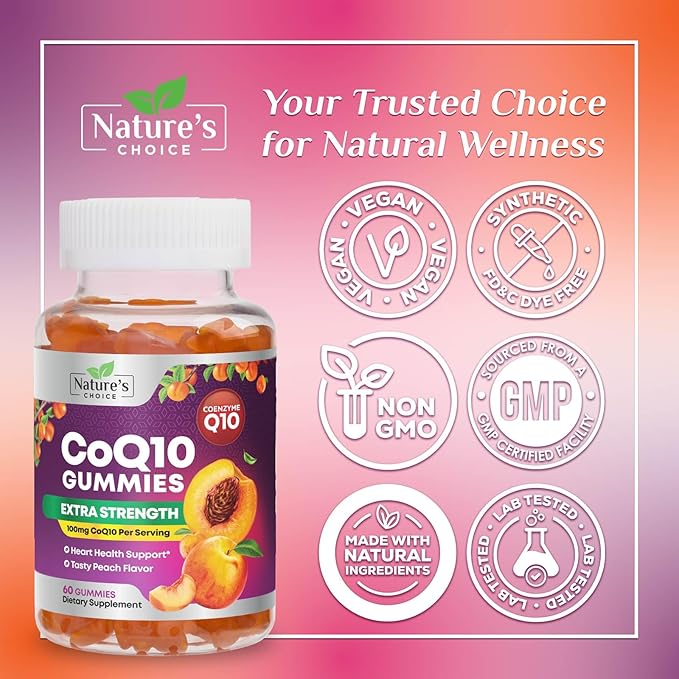 CoQ10 Gummies for Adults - Coenzyme Q10 100mg Per Serving - 3X Strength, High Absorption Antioxidant Supplement for Heart Health Support & Energy Production - Co Q10 (Coq 10) Supplements - 60 Gummies