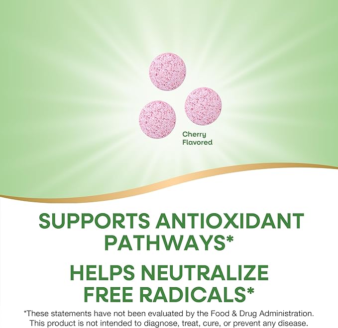 Nature's Way Tart Cherry Ultra Chewables, Supports Antioxidant Pathways* with Anthocyanins, 1,200 mg Potency per 3-tablet Serving, Cherry Flavored, Gluten Free, Vegan, 90 Count (Packaging May Vary)
