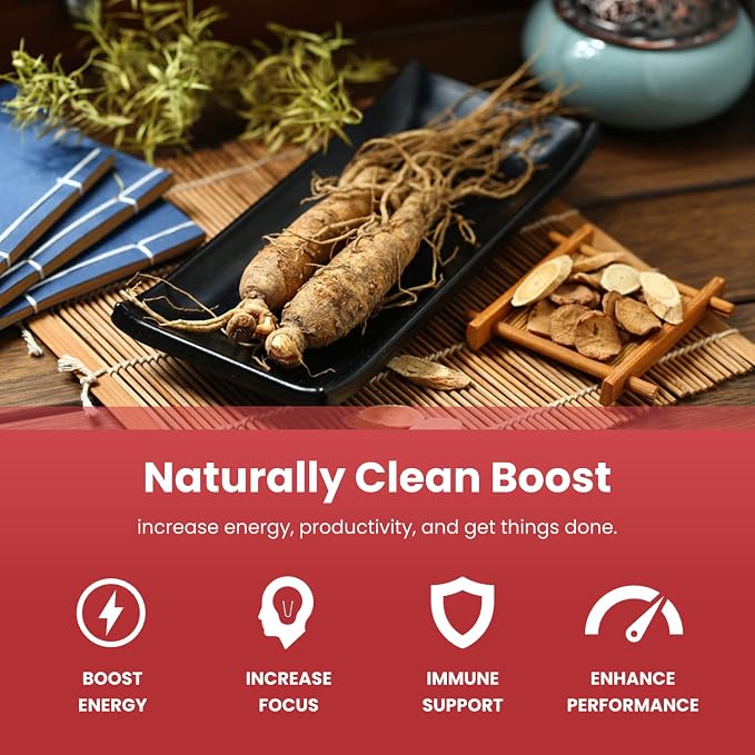 NutraChamps Korean Red Panax Ginseng Capsules | Extra Strength Ginsenosides for Energy, Focus, Performance, Vitality & Immune Support | Korean Ginseng Root Extract (120, Red)