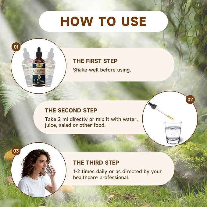 2 Pack*90ml Lions Mane Liquid Drops Organic Mushrooms Supplement with L-Theanine Lemon Balm Lion's Mane Extract Drop for Adults Brain Support for Memory Focus Clarity Free of Alcohol Sugar Tasteless