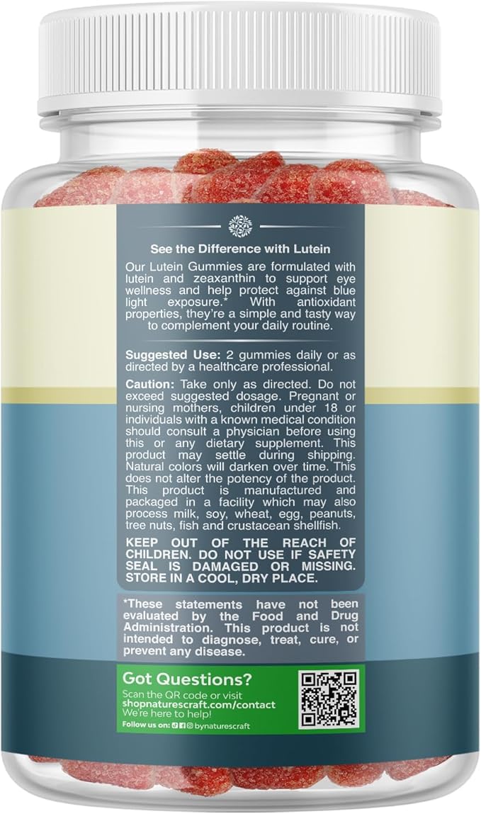 Vision Support Gummies for Adults - Lutein and Zeaxanthin Supplements for Eye Health - Potent Lutein Eye Vitamins for Blue Light Protection Dryness Strain Support & Visual Sharpness - 60 Count