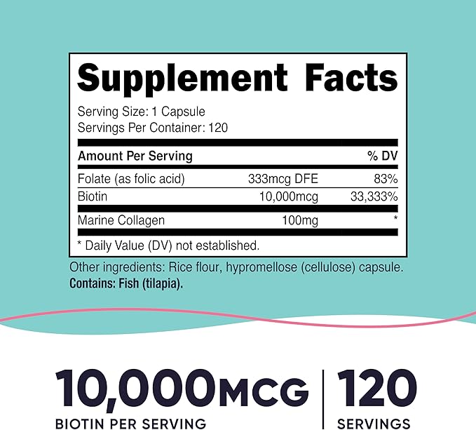 Nutricost Biotin for Women 10,000mcg 120 Capsules - with Folate & Collagen, Gluten Free & Non-GMO