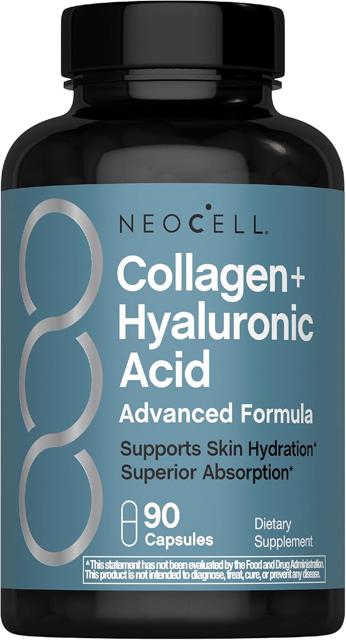 NeoCell Collagen Peptides Capsules | 90 Count | Plus Hyaluronic Acid | Skin Hydration | Superior Absorption | Advanced Grass Fed Formula Supplement | for Women and Men