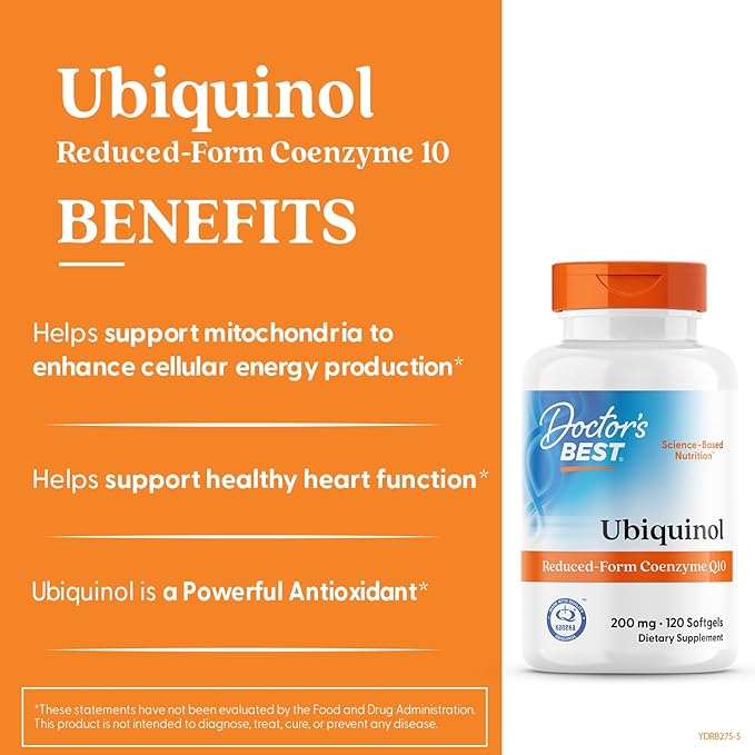 Doctor's Best Kaneka Ubiquinol 200 mg Supplement for Men & Women - Reduced Form CoQ10, Coenzyme Q10 200mg for Antioxidants & Heart Health Support, Non GMO, Gluten Free, Soy Free - 120 Softgels