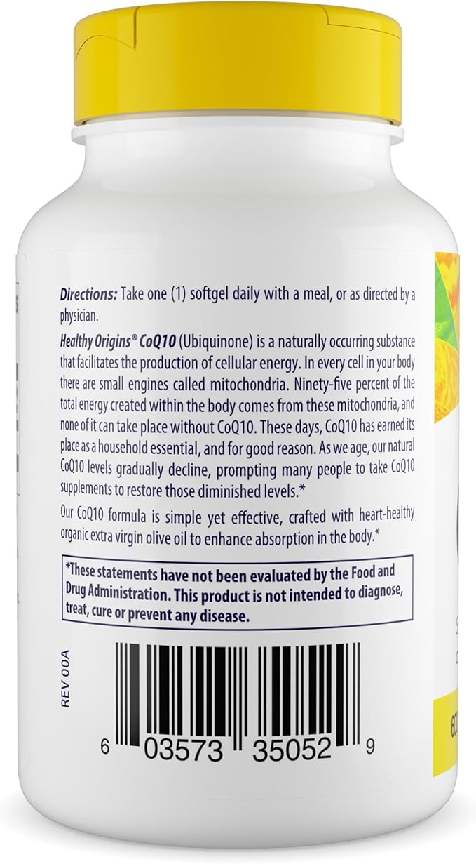 Healthy Origins® CoQ10 600 mg – Natural Trans-Isomer Ubiquinone – Yeast Fermented, Supports Heart Health & Cellular Energy – Non-GMO 30 Softgels