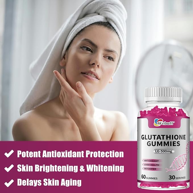 Glutathione Gummies with Collagen 500mg Vitamin C & B6 Skin Glow Hair & Nail Support Anti-Aging Antioxidant Sugar-Free Non-GMO Strawberry Flavor 60 Gummies (60 Count (Pack of 2))