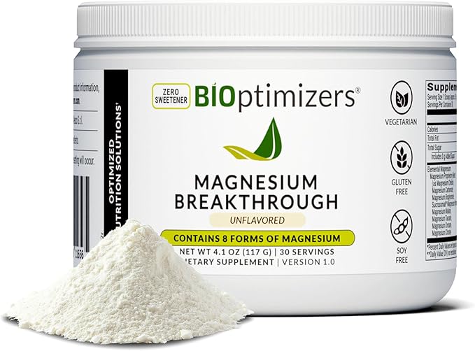 BIOptimizers Magnesium Breakthrough Drink - 8 Forms of Magnesium, Electrolytes, Sleep Health, Stress, Muscle Recovery, Heart Support | Glycinate, Citrate, Malate - Unflavored