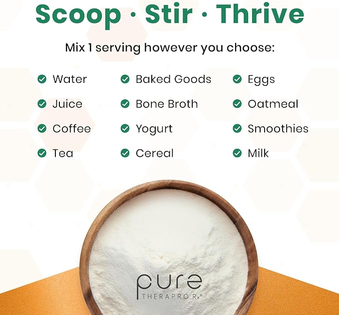 Pure Therapro Rx TriActive Collagen Plus, Collagen Powder for Hair, Skin, Nails, Bones & Joints, Hydrolyzed Collagen Powder w/Patented Peptides, Unflavored Multi Collagen Protein Powder (Orange)