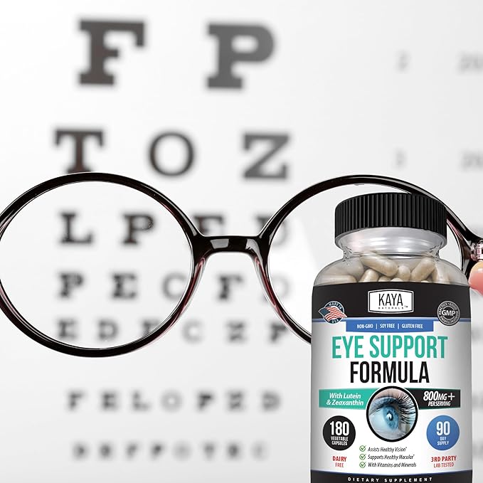 Kaya Naturals Eye Health Supplement - Lutein & Zeaxanthin - Supports Eye Strain, Dry Eyes, and Vision Health - 800mg Vitamin Supplement - 180 Count