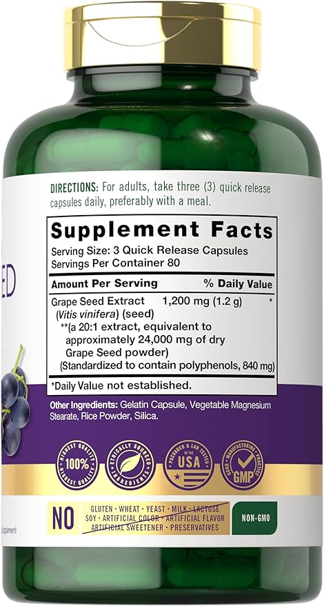 Carlyle Grape Seed Extract | 240 Capsules | Maximum Strength Standardized Extract | Non-GMO, Gluten Free