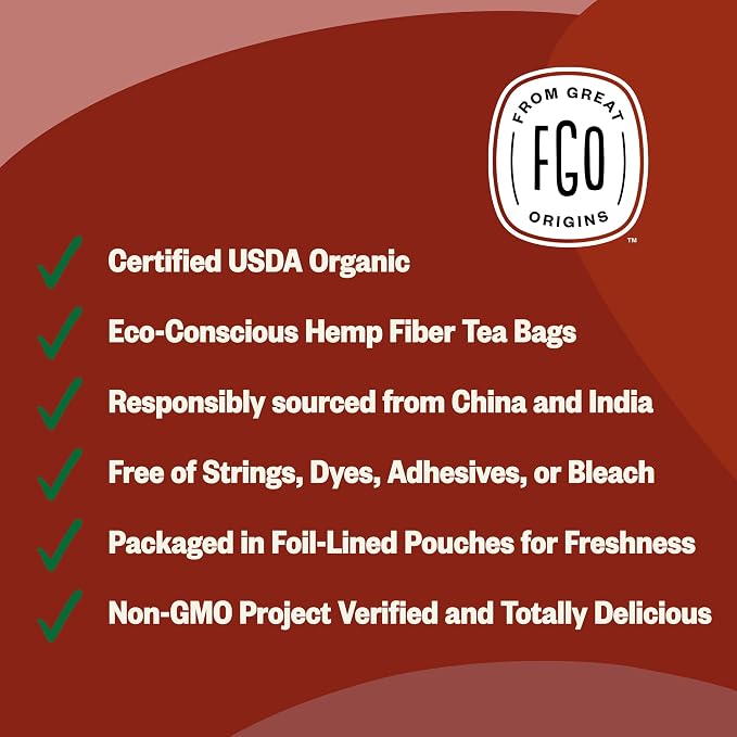 FGO Organic English Breakfast Black Tea, 100 Count, Eco-Conscious Tea Bags, Resealable Bag, Packaging May Vary (Pack of 1)