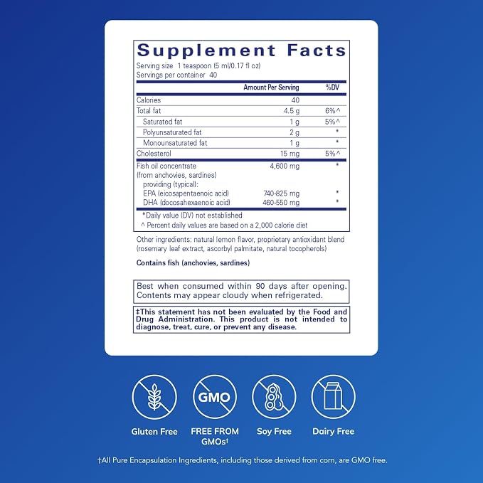 Pure Encapsulations EPA/DHA Liquid | Ultra-Pure, Molecularly Distilled Fish Oil Liquid | 7 fl. oz. | Lemon Flavor