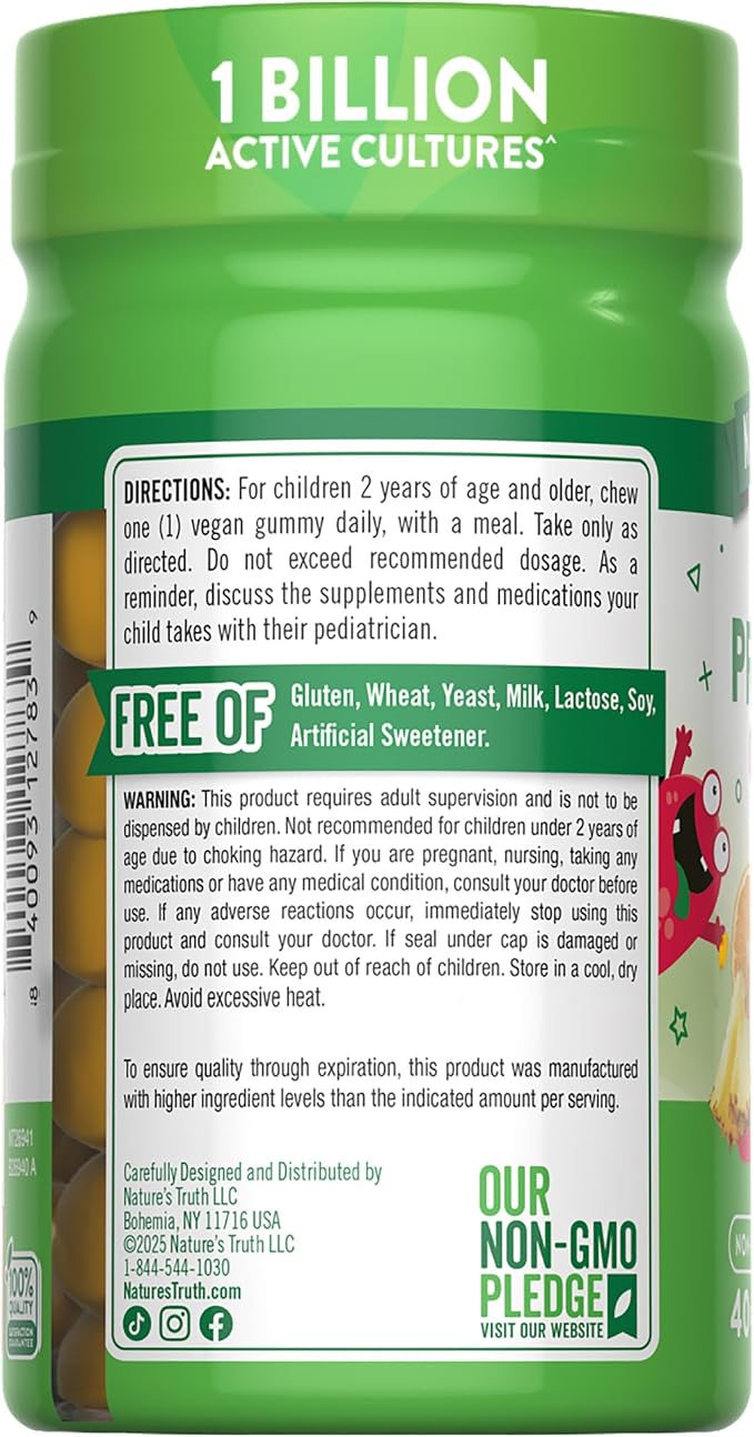 Nature's Truth Kids Probiotic Gummies | 40 Count | Mixed Fruit Flavor | Vegan, Non-GMO & Gluten Free Supplement