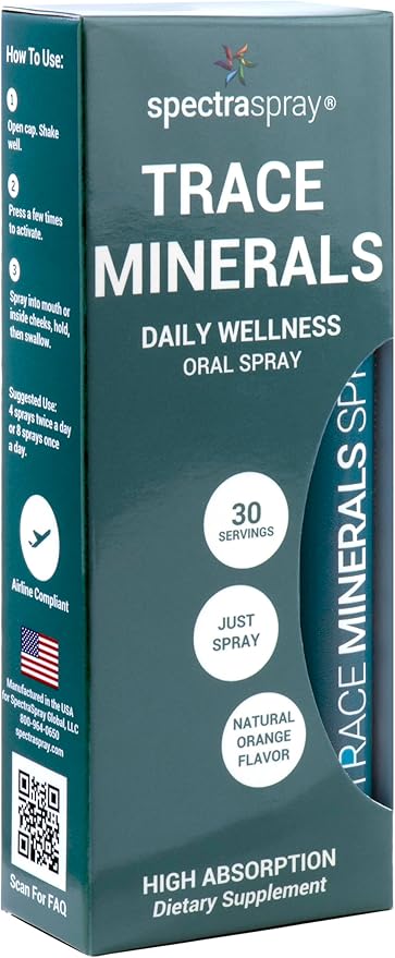 Trace Minerals Oral Supplement Spray, Natural Orange Flavor, Vegan & Non-GMO Formula, 6.0 mg Trace Minerals per Serving, 30 Day Supply