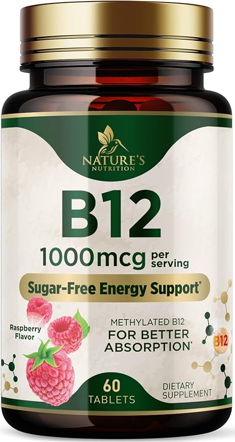 Vitamin B12 - 1000 mcg Per Serving Maximum Strength Methylcobalamin B-12 Chewable Tablet - Energy, Nervous System & Brain Support - Fast Dissolve, Gluten-Free, Non-GMO for Women & Men - 60 Tablets