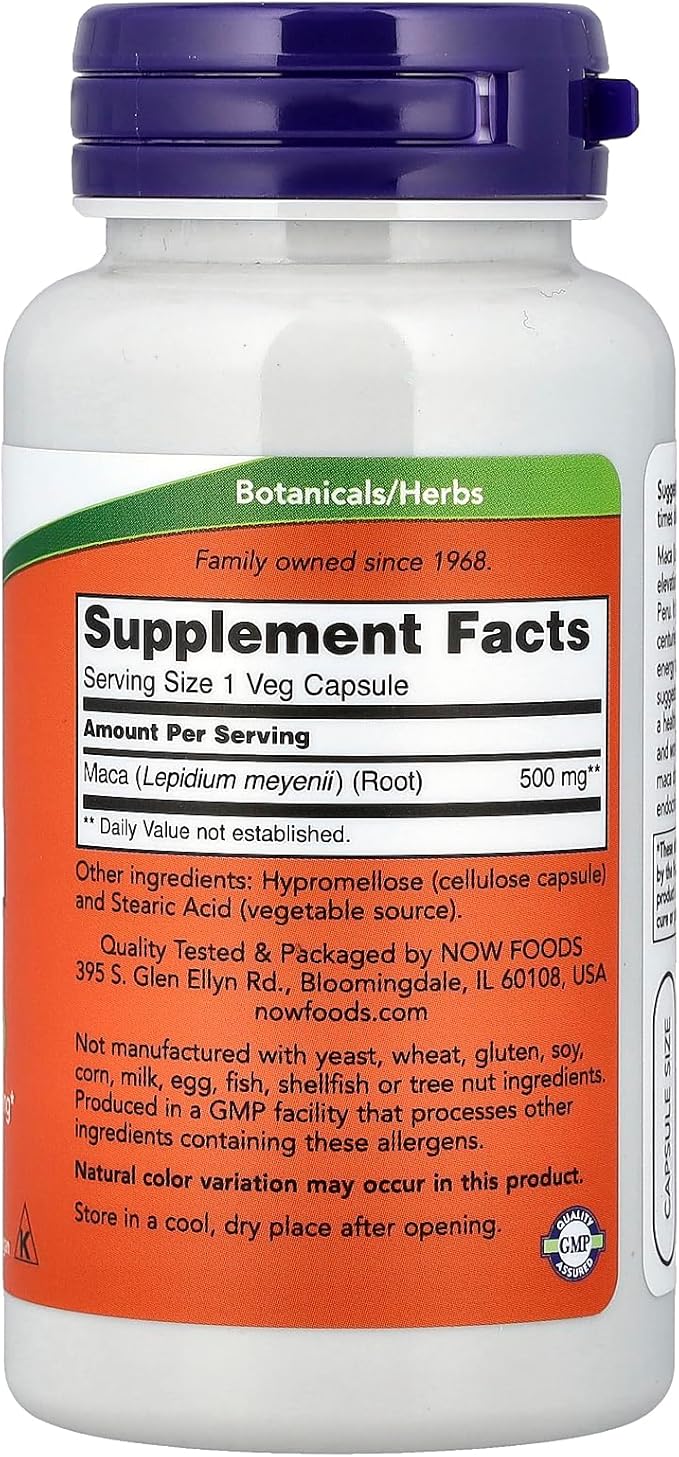 NOW Foods Supplements, Maca (Lepidium meyenii) 500 mg, For Men and Women, Reproductive Health*, 100 Veg Capsules