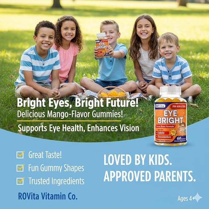 Eye Bright Lutein Gummies for Kids & Teens– Eye Vitamins with Lutein & Zeaxanthin – Eye Health Supplements for Vision Support – Vitamins for Eye Health & Macular Support – 60 Gummies