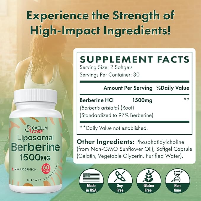 Liposomal Berberine HCL - Berberine 1500mg Activates AMPK, High Bioavailability Berberines Supplement for Women and Men, Supports Body Balance