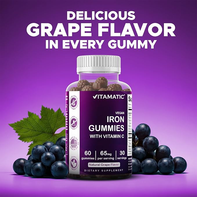 Vitamatic Iron 65 mg Gummies Supplement for Women & Men - 60 Vegan Gummies - Great Tasting Iron Gummy Vitamins with Vitamin C (2)