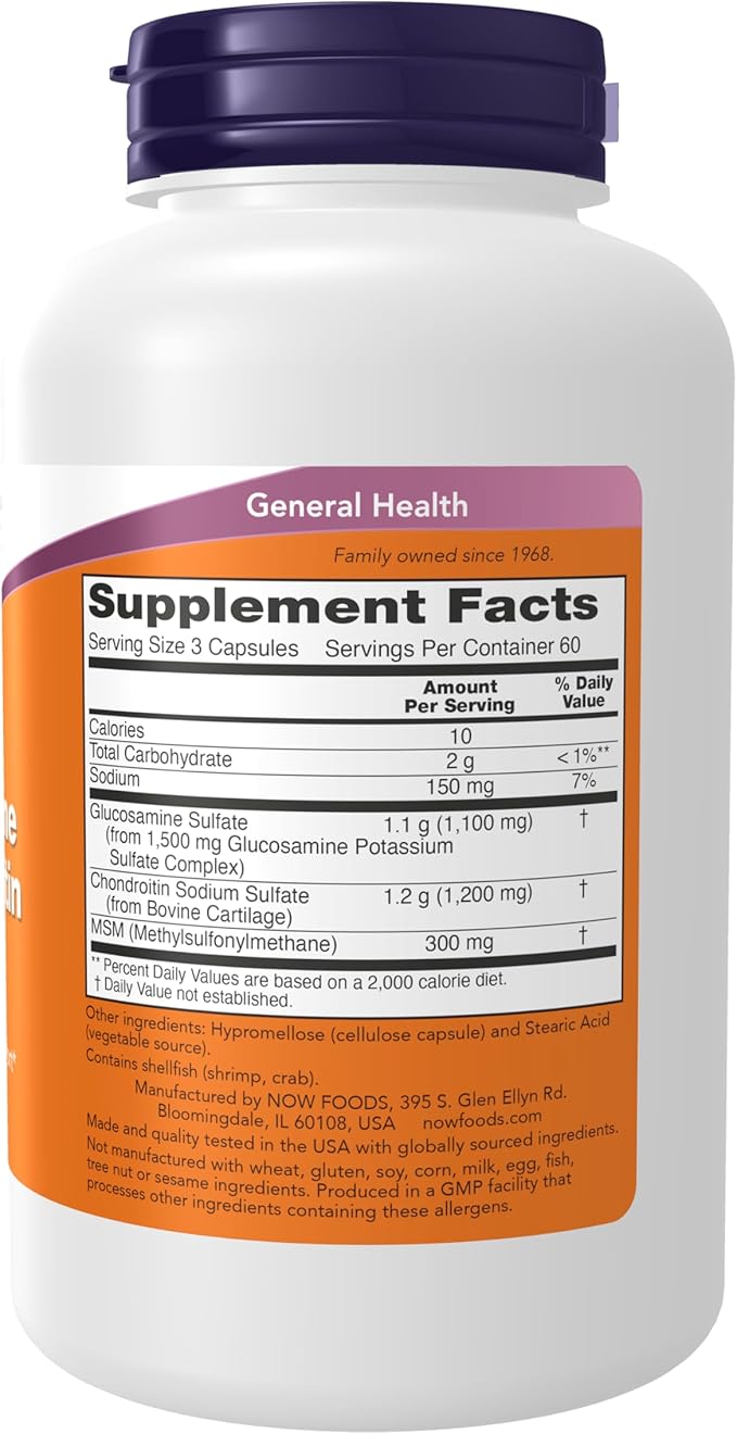 NOW Foods Glucosamine 1.1g, Chondroitin 1.2g, with MSM 300mg, 180 Capsules (Pack of 2)