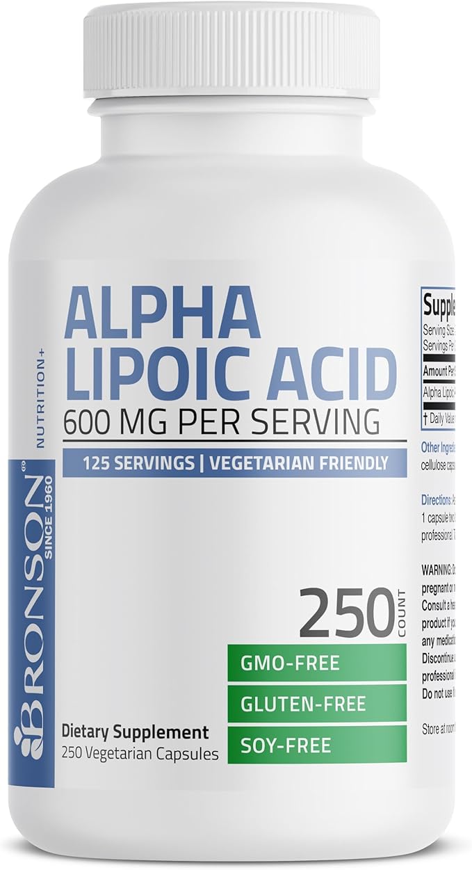 Bronson Alpha Lipoic Acid 600 MG Free Radical Scavenger Supports Antioxidant Health - Non-GMO, 250 Vegetarian Capsules (125 Servings)