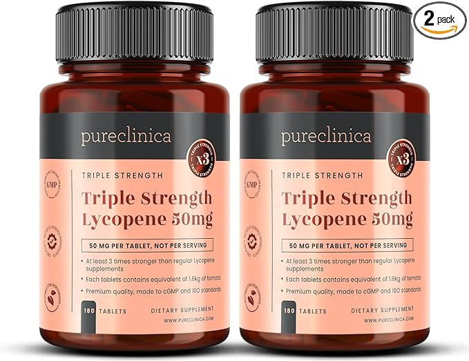 pureclinica Lycopene Supplement 50mg – High Strength Tomato Extract Antioxidant – 360 Tablets (1 Year Supply) – Prostate Health, Heart, Eye & Skin Support – GMO Free