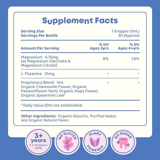 JoySpring Calmify Magnesium Glycinate for Kids | Liquid Magnesium with L-Theanine Supplement | Chamomile Extract & Passion Flower Extract | Sugar-Free Calm Drops | 1 fl oz (30 Servings)