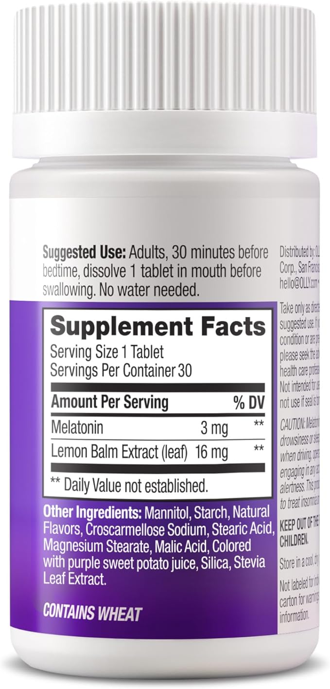 OLLY Sleep Fast Dissolves, 3mg Melatonin, Lemon Balm, Strawberry Flavor, 30 Day Supply - 30 Count