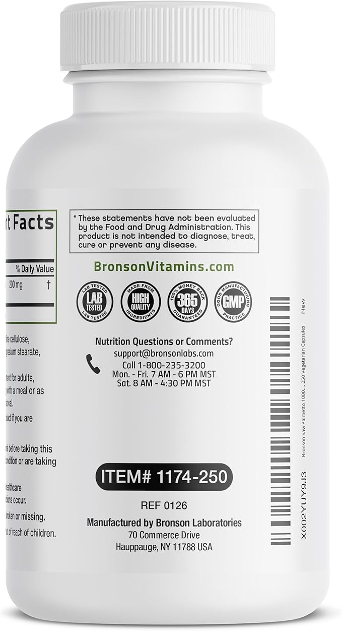 Bronson Saw Palmetto Extra Strength Supports Healthy Prostate Function & Urinary Health Support - Non GMO, 250 Vegetarian Capsules