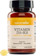 NatureWise Vitamin D3 5000IU + K2 (MK7) 100mcg with Organic Extra Virgin Coconut Oil - Supports Calcium Absorption, Bone & Immune Health - Non-GMO, Soy & Gluten-Free - 90 Softgels[90-Day Supply]