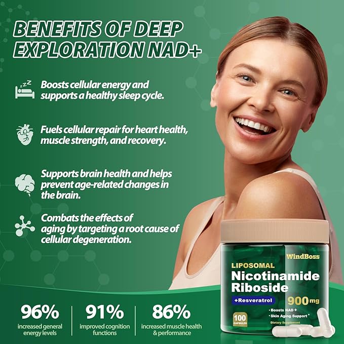 Liposomal NAD+ Supplement with Nicotinamide Riboside & Resveratrol – NAD Supplement for Women & Men – Cellular Energy, Mitochondrial Health & Healthy Aging Support – 100 Capsules | 50-Day Supply