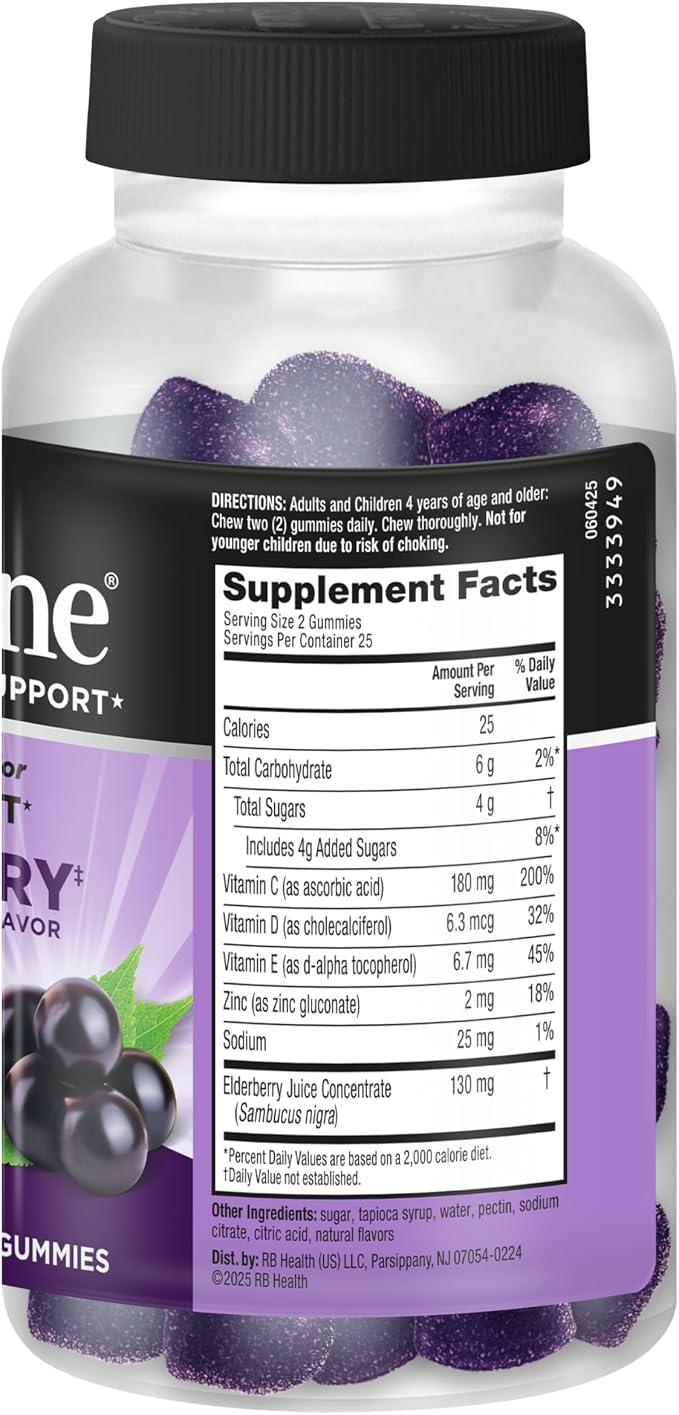 Airborne Elderberry + Zinc & Vitamin C Gummies For Adults, Immune Support Vitamin D & Zinc Gummies With Powerful Antioxidant Vitamins C D & E - 50 Gummies, Elderberry Flavor