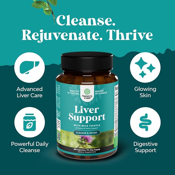 Natures Craft Liver Cleanse Detox & Repair 180 Capsules - Herbal Liver Support Milk Thistle Supplement - Silymarin Milk Thistle Supplements with Dandelion Root, Choline, Beetroot & Artichoke Extract