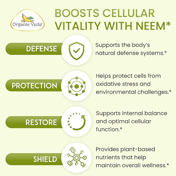 Organic Veda Neem Capsules – Herbal Supplement for Clear Skin, Immune & Gut Health For Men & Women - Single Origin True Green Neem Leaf Powder - Purifying & Cleansing Ayurveda Herb, 120 Vegan Capsules