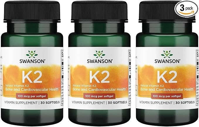 Swanson Vitamin K2 (Menaquinone-7) - Vitamin Supplement Supporting Cardiovascular and Bone Health - Made from Japanese Natto to Help Regulate Calcium - (30 Softgels, 100mcg Each) (3 Pack)