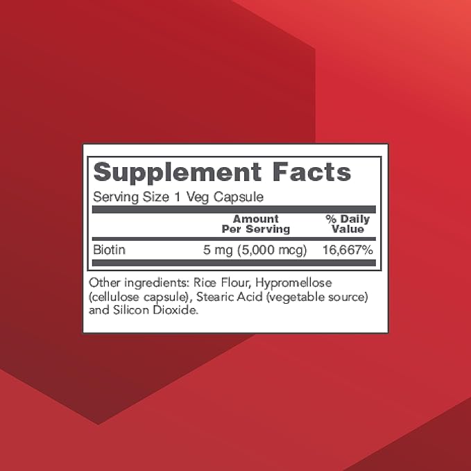 PROTOCOL FOR LIFE BALANCE Biotin 5,000mcg - Vitamin B7 Supplement - Hair, Skin, Nails Support - for Carb Metabolism & Cell Growth - Biotin Vitamin B Capsules - 90 Veg Caps