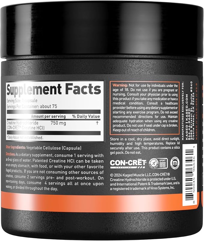 Kaged Creatine HCl Capsules | 7X Concentrated vs Mono | Muscle Building & Recovery | High Absorption | No Bloating | Creatine for Men & Women | Vegan, Gluten Free | Unflavored | 75 Servings