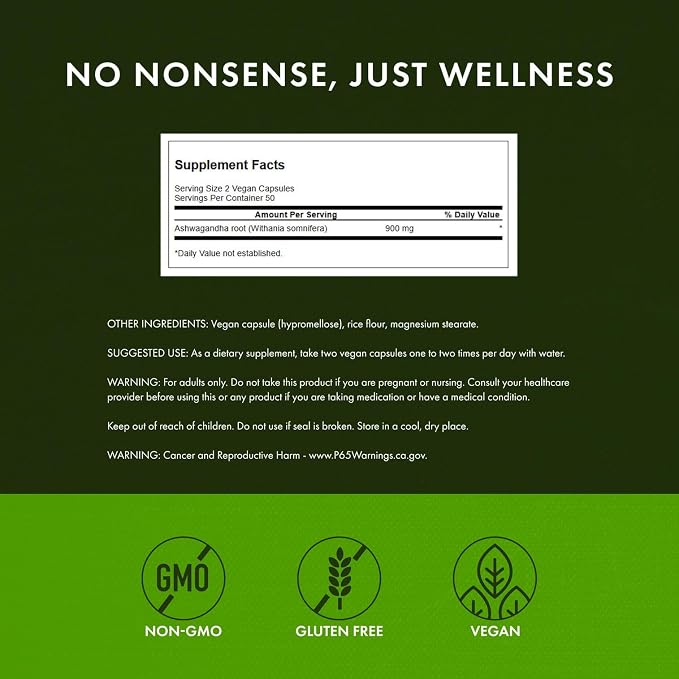 Swanson Full Spectrum Ashwagandha - Natural Stress, Energy, Sleep & Immune Support* - Traditional Ayurvedic Supplement - Gluten-Free & Non-GMO - 100 Vegan Capsules