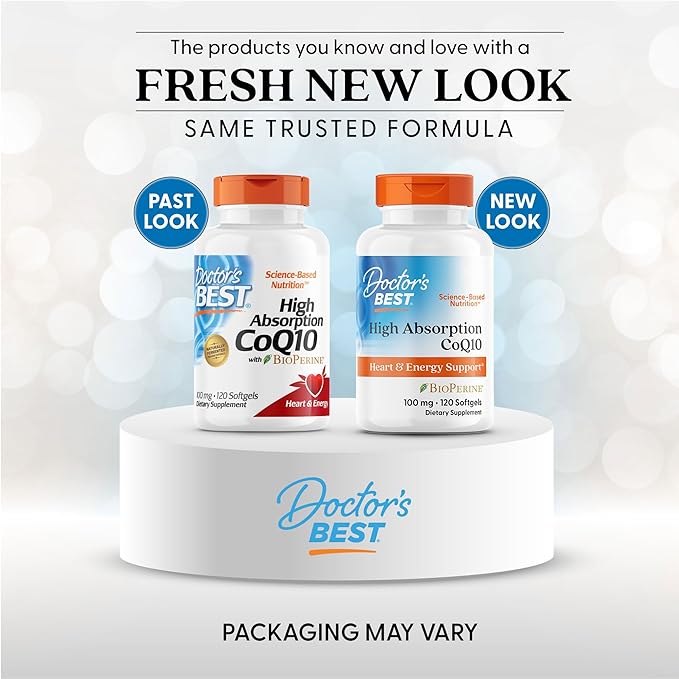 Doctor's Best High Absorption CoQ10 with BioPerine Supplement - Coenzyme Q10 Softgels for Heart Health & Antioxidant Support, Naturally Fermented CoQ10 100mg for Women & Men, Non GMO - 120 Softgels