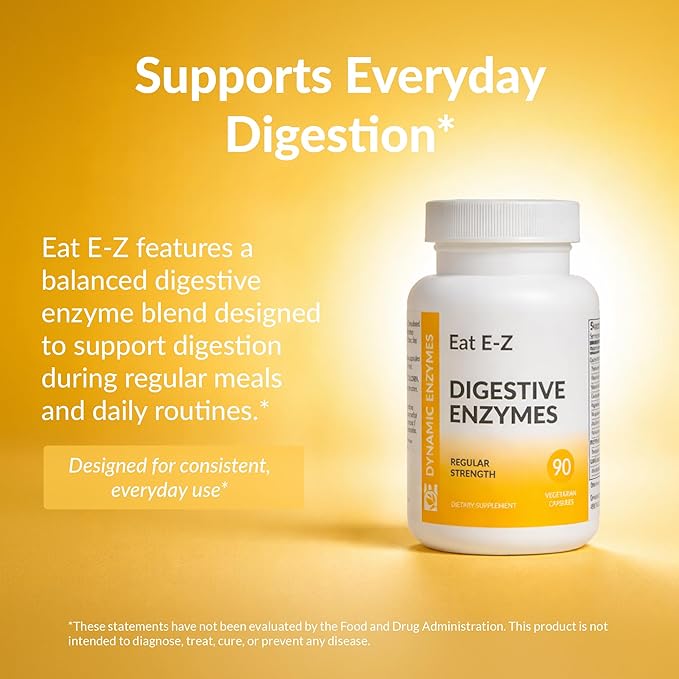 Eat E-Z Digestive Enzymes – Broad-Spectrum Enzyme Blend for Proteins, Carbohydrates, Fats, Dairy & Fiber – Supports Digestive Comfort & Occasional Bloating – 90 Capsules