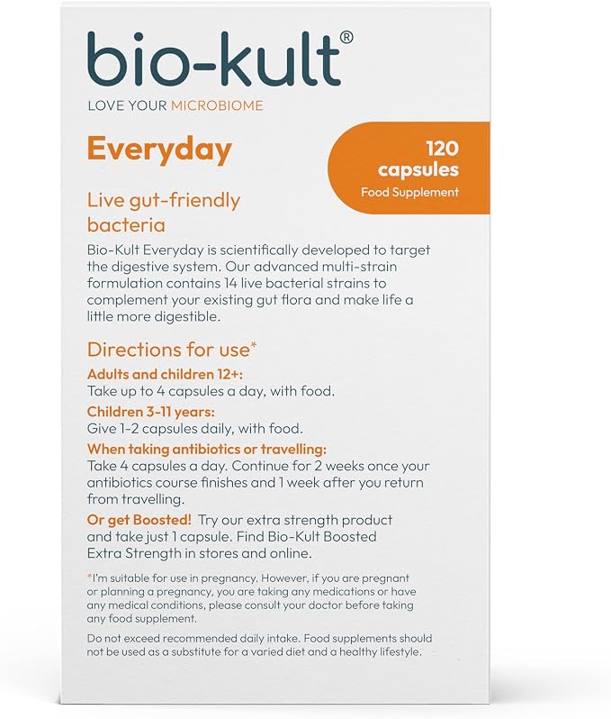 Bio-Kult Everyday Probiotics | 14 Strains | Adult Probiotic Supplement | Non-GMO, Gluten-Free | 120 Capsules