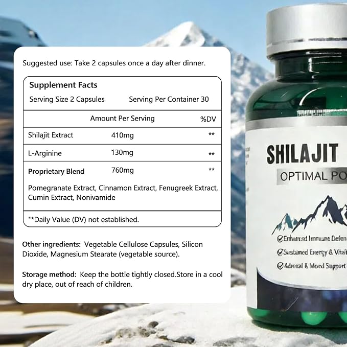 Pure Himalayan Shilajit Capsules for Men & Women – 1,300mg with 50% Fulvic Acid & L-Arginine, Stamina, Energy & Immune Support, Non-GMO, GMP Certified, 60 Capsules