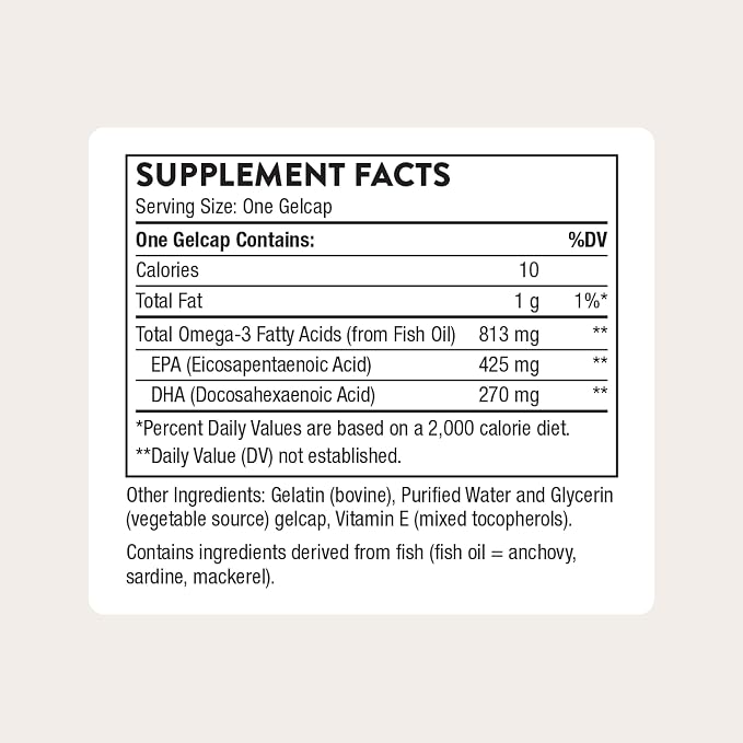 THORNE - Super EPA - Omega-3 Fish Oil Supplement with EPA & DHA from Sustainably Sourced Fish - Supports Brain, Skin, Joint & Heart Health* - Third-Party Certified - Gluten & Dairy-Free - 180 Softgels